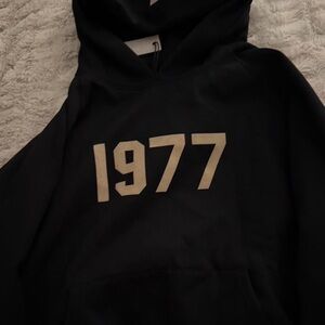 Essentials Black Hoodie with Beige Print